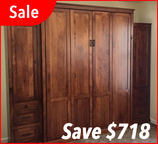 Sale Queen Mission Stained Murphy Bed With 24 Inch Side Cabinets